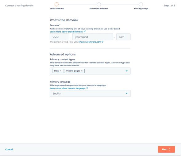 Connect hosting domain
